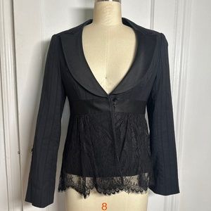 Nanette Lepore Womens Black blazer with Lace & Bow Detail